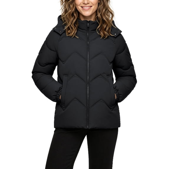 Wantdo Women's Windproof Zipper-up Jackets Waterproof Winter Coat Warm Windbreaker with Hood Black L
