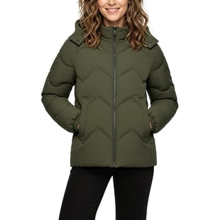 Wantdo Women's Autumn Jacket Hooded Winter Coat Packable Puffer Jacket Camping Use Amry Green 2XL