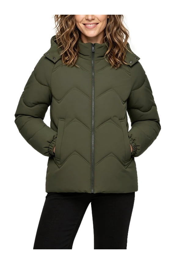 Women's Puffy Jacket Hooded Winter Coat Warm Puffer Jacket Parka Outerwear Jacket Amry Green M