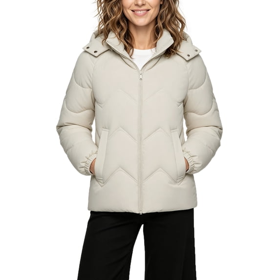Wantdo Women's Hooded Winter Jacket Warm Winter Puffer Jacket Windproof Bubble Coat Oatmeal S