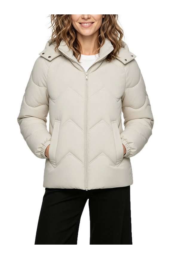 Women's Recycled Padded Jacket Insulated Puffer Jacket Windproof Winter Bubble Coat Oatmeal L