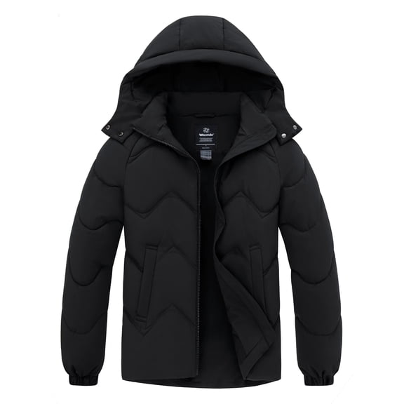 Wantdo Women's Windproof Zipper-up Jackets Waterproof Winter Coat Warm Windbreaker with Hood Black L