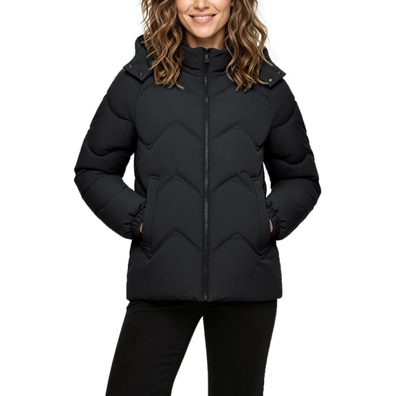 Wantdo Women's Windproof Zipper-up Jackets Waterproof Winter Coat Warm Windbreaker with Hood Black L