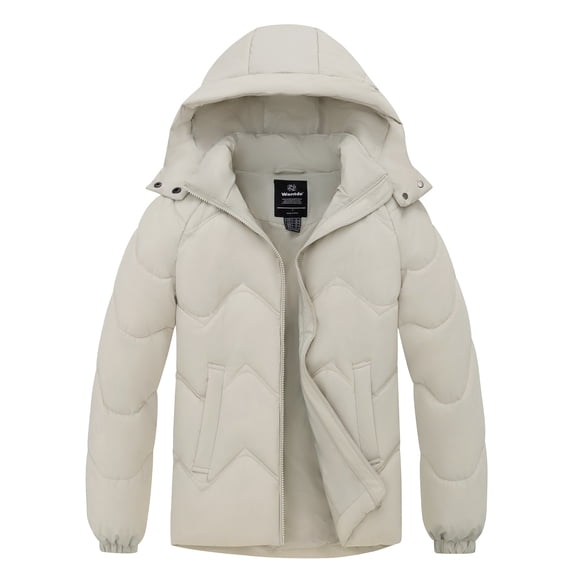 Wantdo Women's Hooded Winter Jacket Warm Winter Puffer Jacket Windproof Bubble Coat Oatmeal S