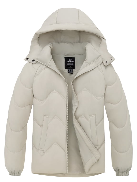 Women's Hooded Winter Jacket Warm Winter Puffer Jacket Windproof Bubble Coat Oatmeal S