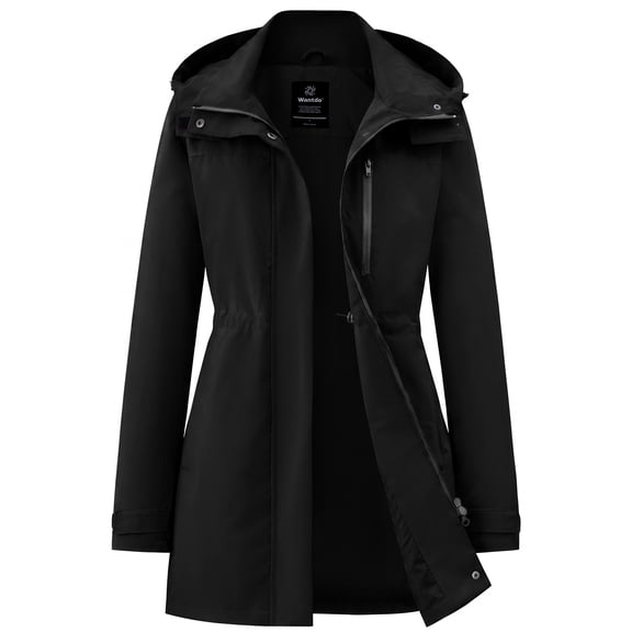 Wantdo Women's Detachable Hood Short Rain Jacket Waterproof Lightweight Jacket for Outdoor Activities Black L