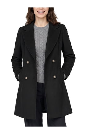 Women's Peacoat Double Breasted Pea Coat Mid-Length Dress Coat Warm Winter Overcoat Black L