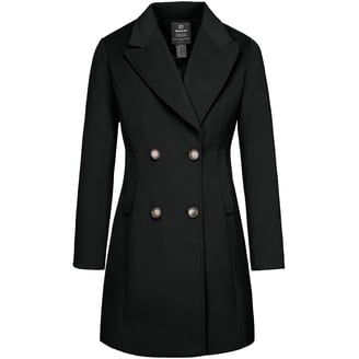black dress coat ladies Women's Black Long Coat Formal Dress, Elegant Double Breasted Coat for Office and Events 36
