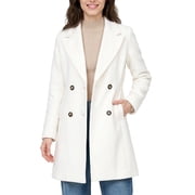 Women's Peacoat Double Breasted Pea Coat Stylish Overcoat Winter Coat Beige L