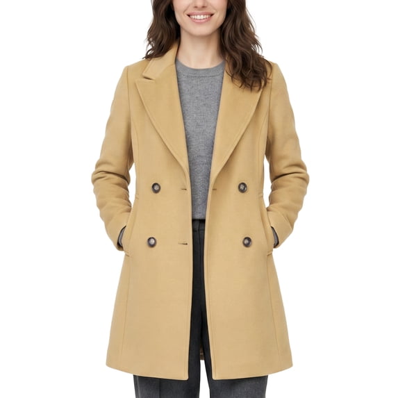 Wantdo Women's Pea Coat Double Breasted Peacoat Warm Winter Coat Knee-Length Trench Coat Khaki M