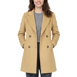Wantdo Women's Peacoat Double Breasted Pea Coat Warm Winter Coat Mid-Length Coat Khaki L