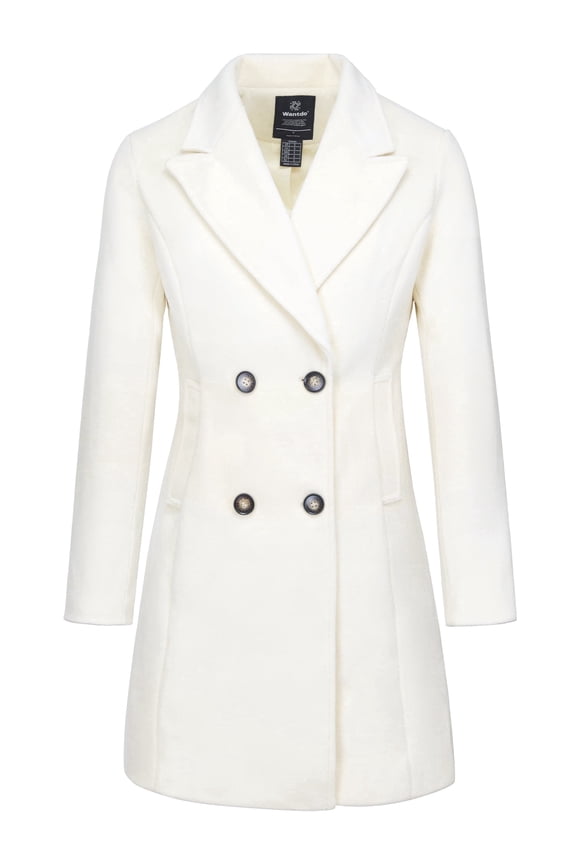 Women's Peacoat Double Breasted Pea Coat Windproof Dress Coat Mid-Length Fall Coat Beige S