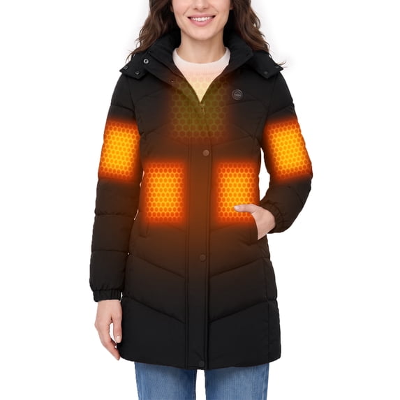 Wantdo Women's Heated Jacket with 20000mAh Battery, Detachable Hood Warm Winter Coat for Outdoor Black Large