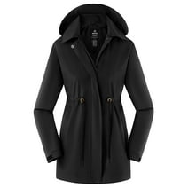 Wantdo Women's Hip-Length Raincoat Waterproof Trenchcoat Outdoor Hooded Spring Jacket Black M