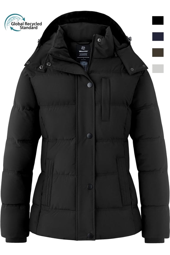Women's Recycled Winter Jacket Padded Winter Coat Recycled Winter Puffer Jacket Black 3XL