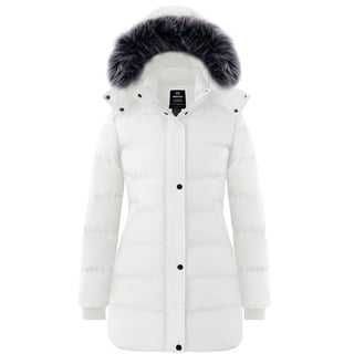 Wantdo Women's Plus Size Winter Jacket Warm Waterproof Jacket Insulated Puffer Coat White 3XB