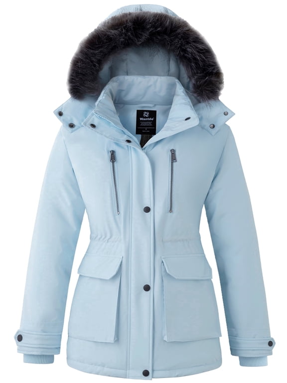 Women's Plus Size Winter Padded Jacket Puffer Jacket Thicken Quilted Parka Jacket with Removable Hood Light Blue 4XB