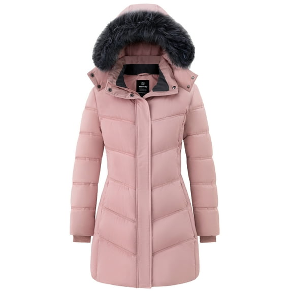 Wantdo Women's Jacket Warm Winter Coat Quilted Winter Jacket Long Puffer Parka Jacket Pink S