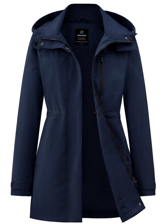Women's Waterproof Short Rain Coat Detachable Hood Wind Resistant Windbreaker for Travel & Outdoor Walking Navy XL