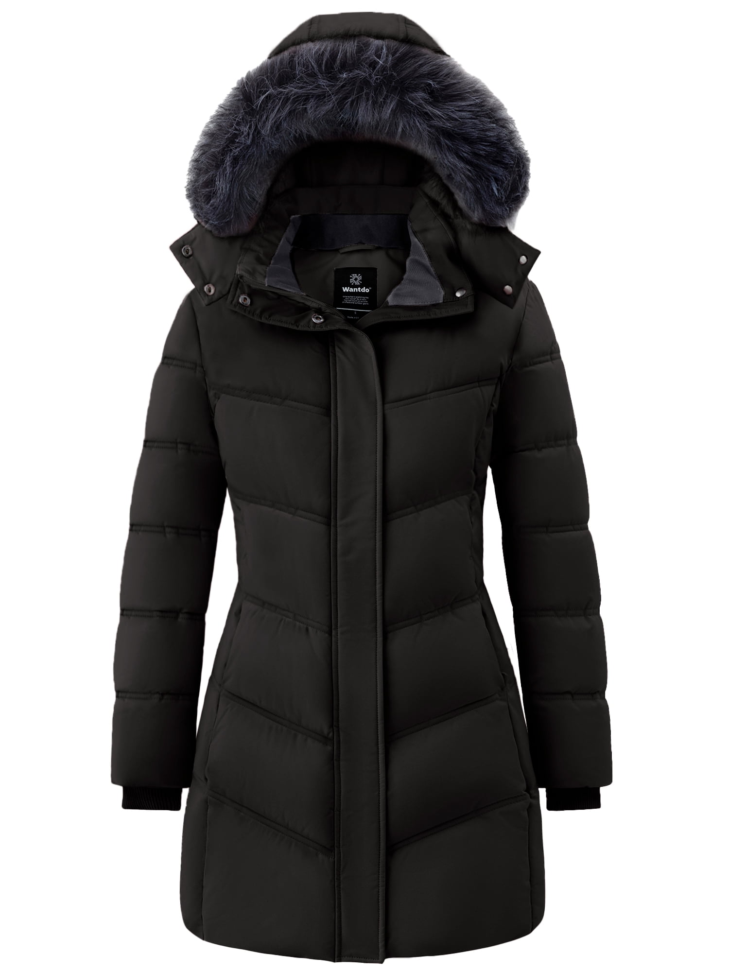 Women's Recycled Coat Warm Winter Coat Quilted Winter Jacket Windproof Puffy Coat Black M