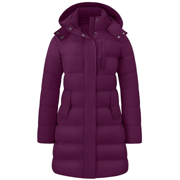 Wantdo Women's Warm Spring Coat Waterproof Hooded Padded Lightweight Jacket for Travel Dark Purple M