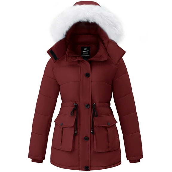 Wantdo Women's Parka Jacket Waterproof & Windproof Winter Stylish Parka Coat with Breathable Lining Wine Red L