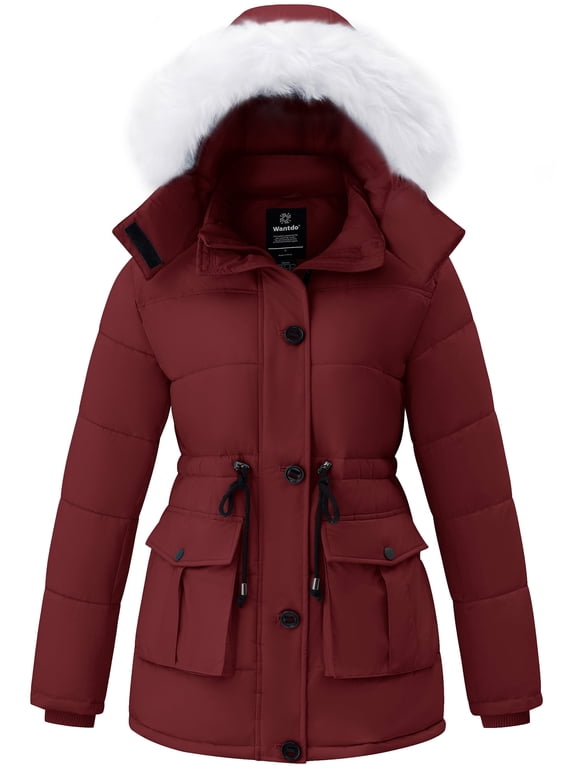 Women's Parka Jacket Waterproof & Windproof Winter Stylish Parka Coat with Breathable Lining Wine Red L