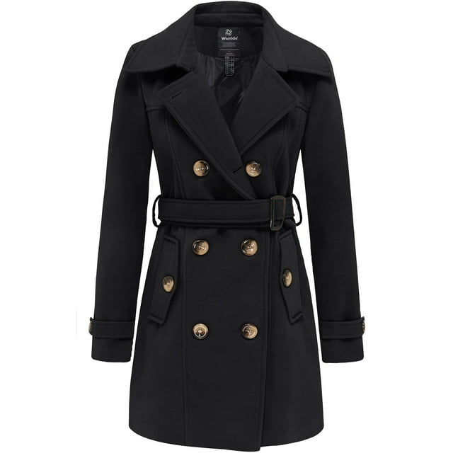 Wantdo Women's Pea Coat Slim Trench Coat Double Breasted Coat with Belt
