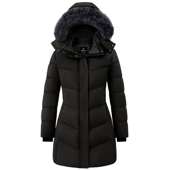 Wantdo Women's Plus Size Coat Insulated Winter Jacket Windproof Puffer Jacket with Hood Black 2XL