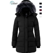 Women's Plus Size Coat Recycled Thicken Winter Puffer Jacket with Detachable Faux Fur Hood Black 2XL
