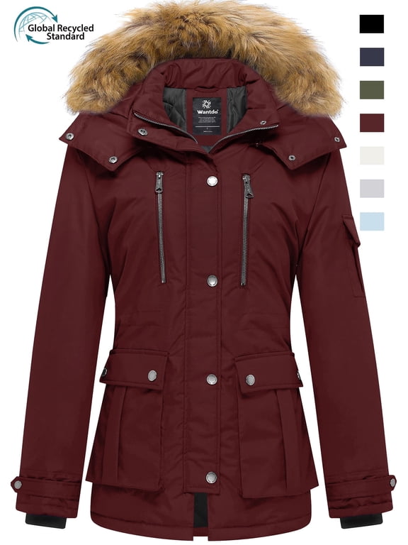 Women's Plus Size Coat Thicken Winter Coat Warm Parka Jacket Wine Red 2XL
