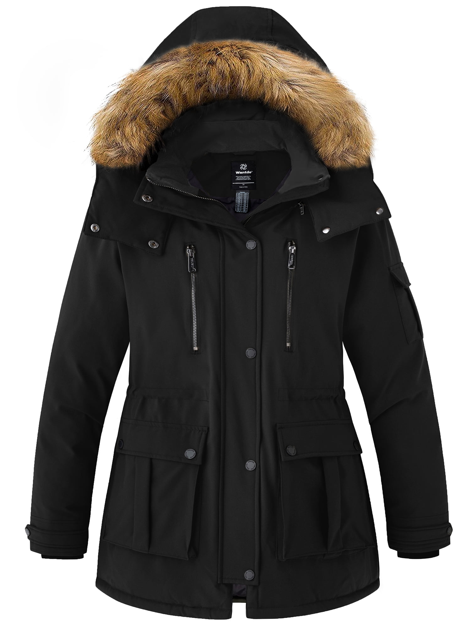 Wantdo Women's Plus Size Coat Warm Puffer Jacket Parka with Faux Fur ...