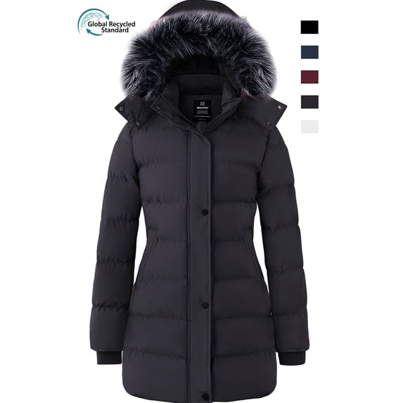 Wantdo Women's Plus Size Coat Warm Winter Jacket Waterproof Winter Coat with Hood Dark Gray 2XL