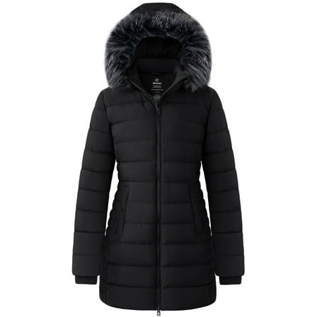 Wantdo Women's Plus Size Coat Waterproof Winter Puffer Jacket Insulated Parka with Detachable Hood Black 2XL