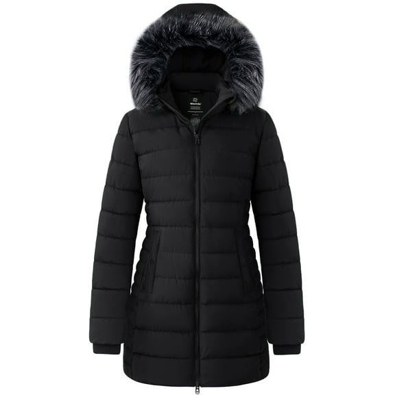 Wantdo Women's Plus Size Coat Waterproof Winter Puffer Jacket Insulated Parka with Detachable Hood Black 2XL