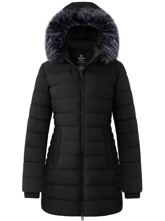 Women's Plus Size Coat Waterproof Winter Puffer Jacket Insulated Parka with Detachable Hood Black 2XL