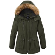 Women's Plus Size Jacket Quilted Winter Jacket with Faux Fur Lined Hood Army Green 4X