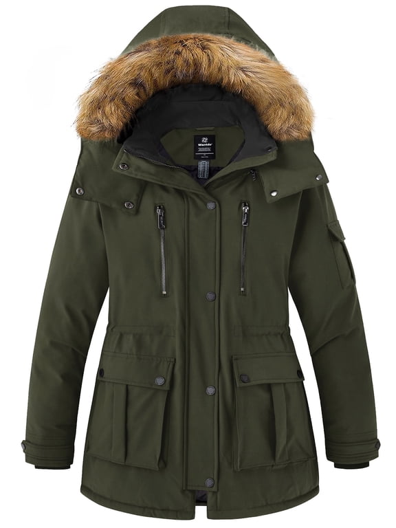 Women's Plus Size Jacket Quilted Winter Jacket with Faux Fur Lined Hood Army Green 4X