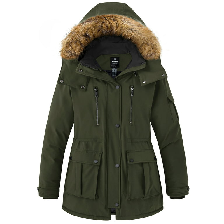 Wantdo Women's Plus Size Jacket Quilted Winter Jacket with Faux Fur Lined  Hood Army Green 4X