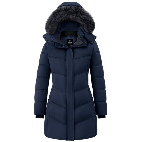 Wantdo Women's Plus Size Jacket Warm Winter Coat Hip-Length Winter Jacket Puffer Jacket Navy 2XL