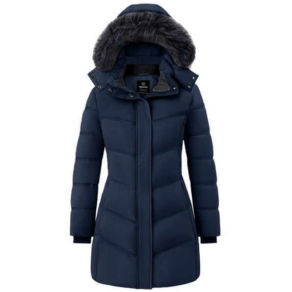 Wantdo Women's Plus Size Jacket Warm Winter Coat Hip-Length Winter Jacket Puffer Jacket Navy 2XL