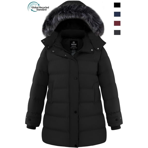 Wantdo Women's Plus Size Jacket Warm Winter Coat Thicken Puffer Jacket with Faux Fur Lined Hood Black 5XL