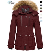 Women's Plus Size Jacket Warm Winter Jacket Windproof Puffer Coat Wine Red XL