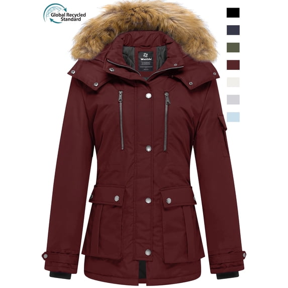 Wantdo Women's Plus Size Jacket Warm Winter Jacket Windproof Puffer Coat Wine Red XL