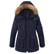 Women's Plus Size Long Winter Puffer Coats Water-Repllent Thicken OverCoat Navy 2X