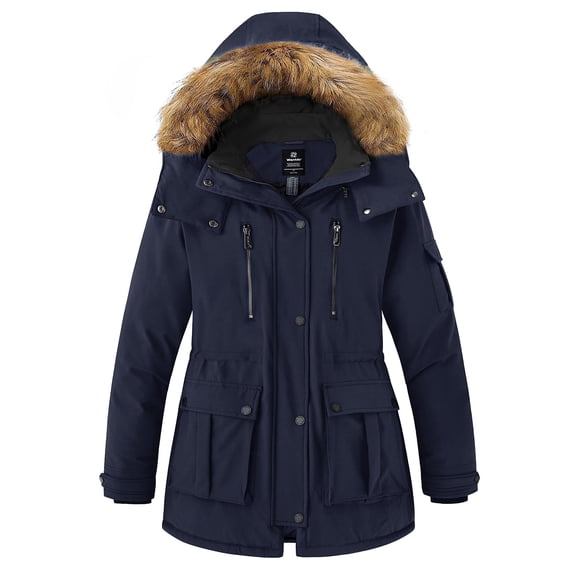 Wantdo Women's Plus Size Long Winter Puffer Coats Water-Repllent Thicken OverCoat Navy 2X