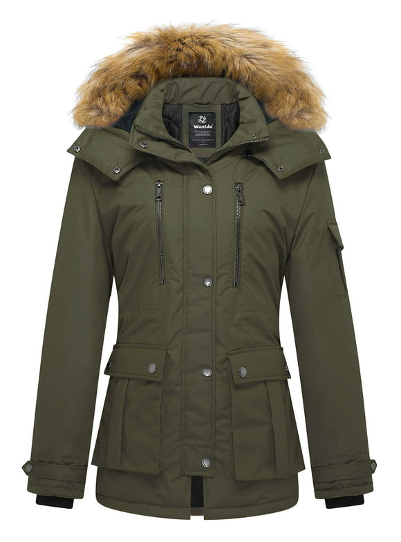 Wantdo Women's Plus Size Puffer Coat Quilted Winter Jacket Windproof Outerwear Jacket Army Green XL