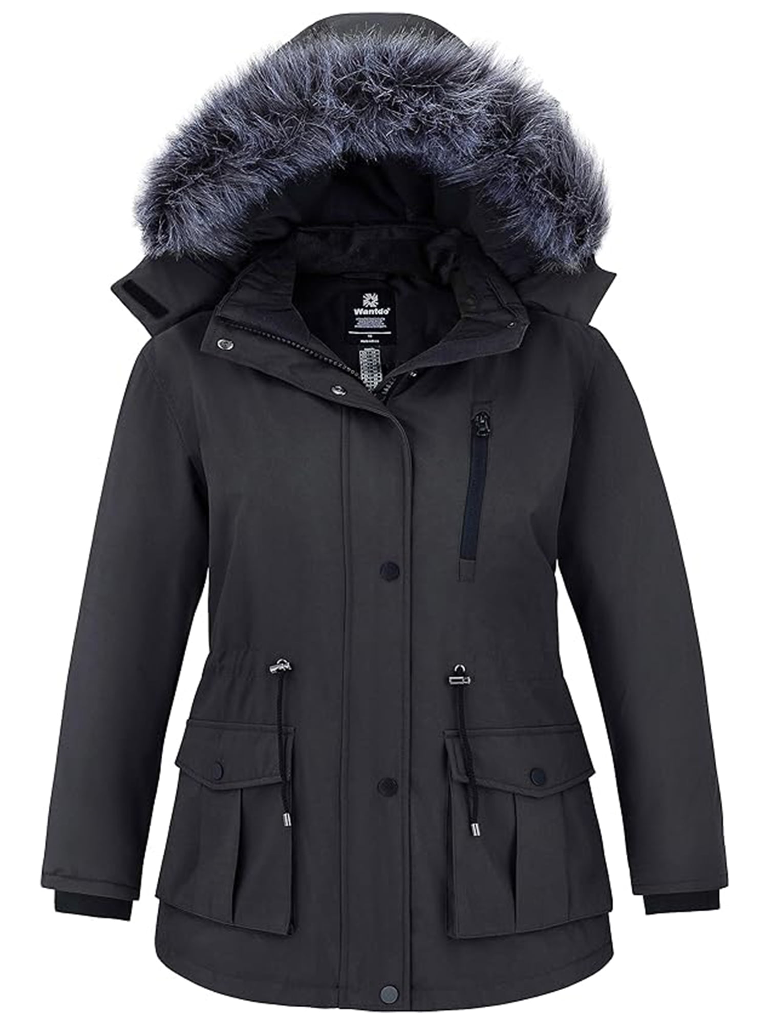 Elora women's winter puffer mid length cargo pocket coat fur trim removable hood new arrivals