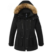 WANTDO Women's Plus Size Puffer Jacket Quilted Winter Coat Warm Hooded Winter Jacket Black 4X