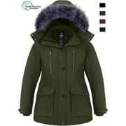 Women's Plus Size Puffer Jacket Recycled Warm Winter Coat Windproof Puffer Coat with Removable Hood Army Green 5XL